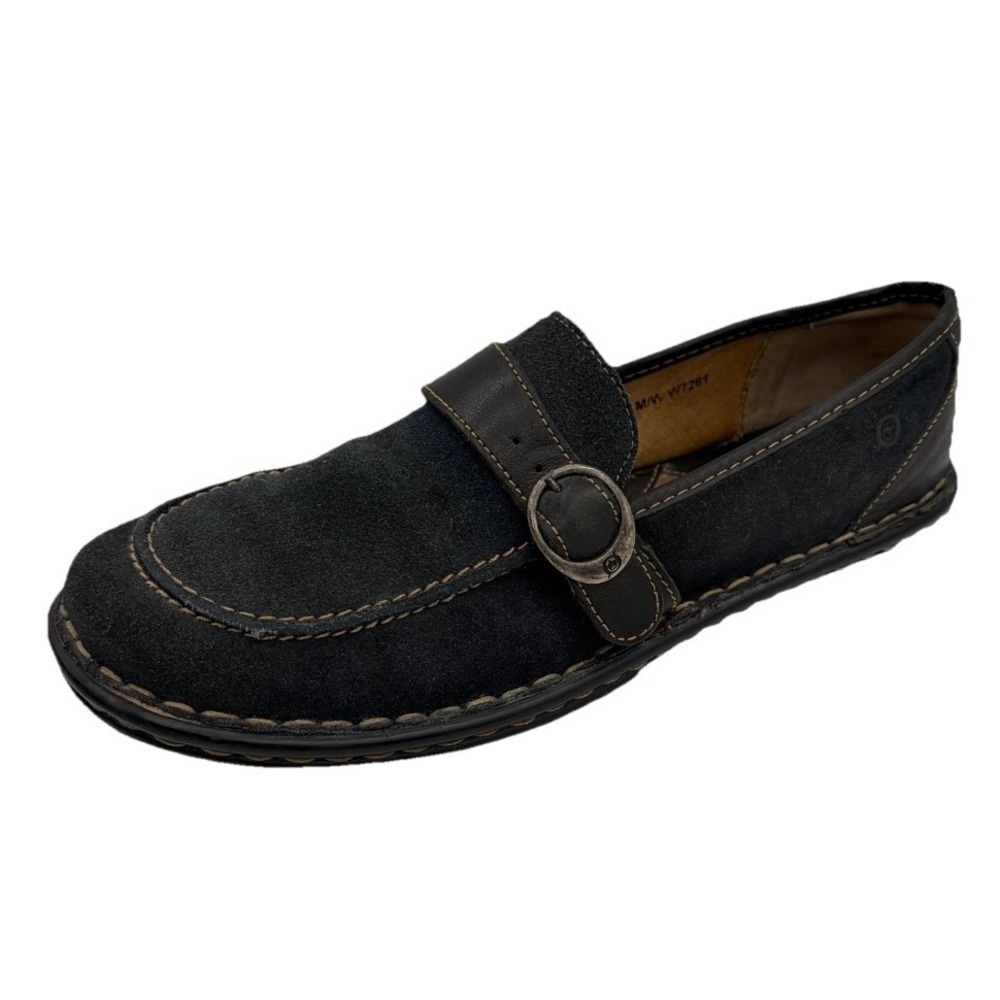 Born Loafers Black‎ Suede Leather Buckle Flat Women 9 Handcrafted Comfort READ